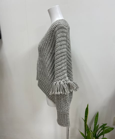 Lallia Mu 2314443フリンジスリーブクロップドニットカーディガン