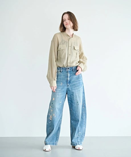 【KHA:KI】 MIL26HPT3251 (INDIGO) PAINT OVAL WIDE TROUSERS