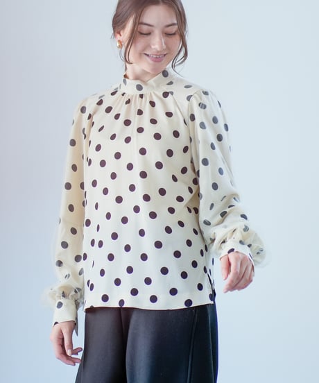 【Lallia Mu 26AW】2614695 チュールスリーブドットブラウス