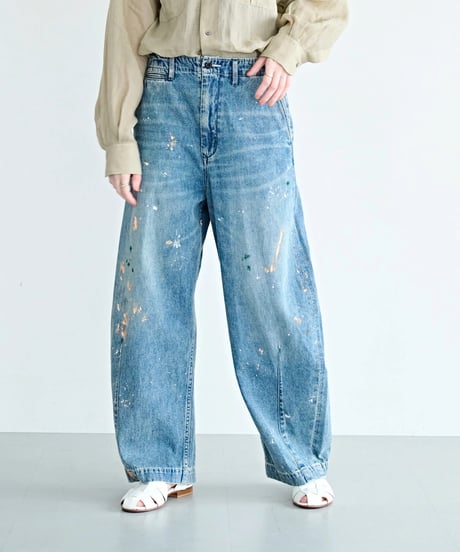 【KHA:KI】 MIL26HPT3251 (INDIGO) PAINT OVAL WIDE TROUSERS