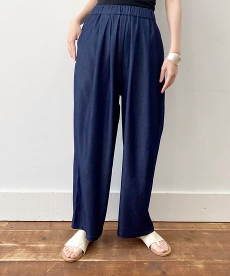 【sirodelabonte】R513313  tuck wide pants stretch shiny denim