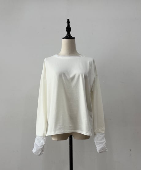 【siro de la bonte 26AW】R643206　30/-highgage cotton×georgette　docking L/S Tshirt