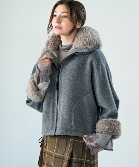 【Lallia Mu 26AW】2614213 ファーフードショートコート