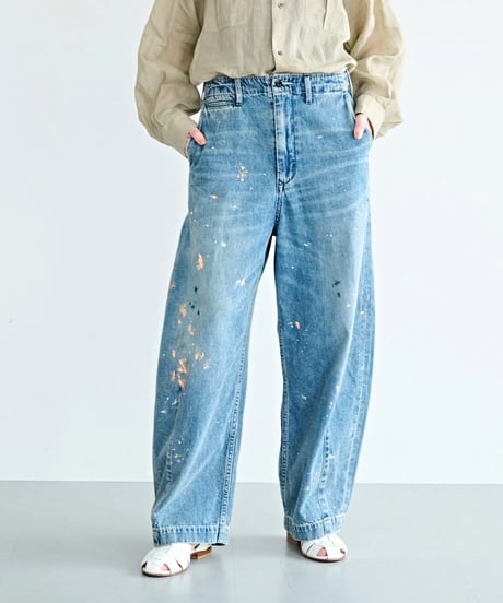 【KHA:KI】 MIL26HPT3251 (INDIGO) PAINT OVAL WIDE TROUSERS
