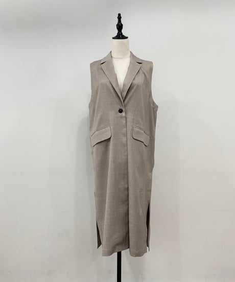 【siro de labonte】  R623301　long gilet　／　linen like twill