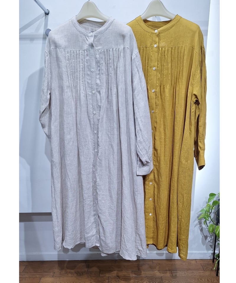 美品 ハバーサック 2,8万円 リネン混 スタンドカラーワンピース A469 美品 ハバーサック 2,8万円 リネン混 スタンドカラーワンピース