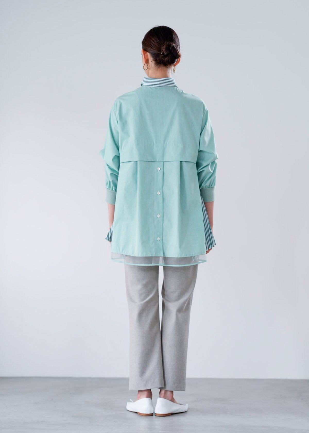 Lallia Mu 25AW】2514612 サイドプリーツストライプシャツ | selec