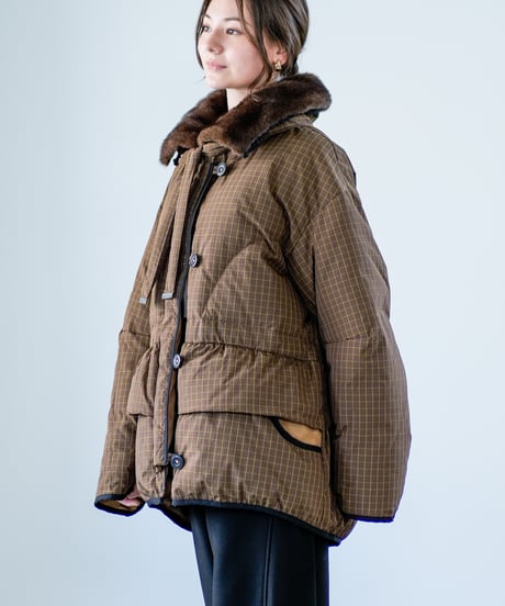 【Lallia Mu 26AW】2614051 ミンクカラーチェックダウンコート