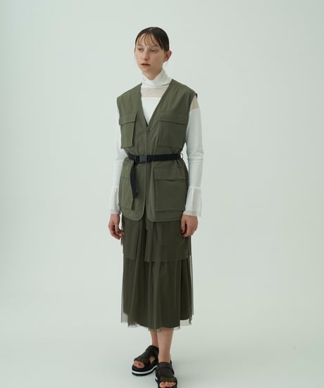 【Ordinary】BO25-924T Switch Tulle Draw-neck Pullover シアータートル