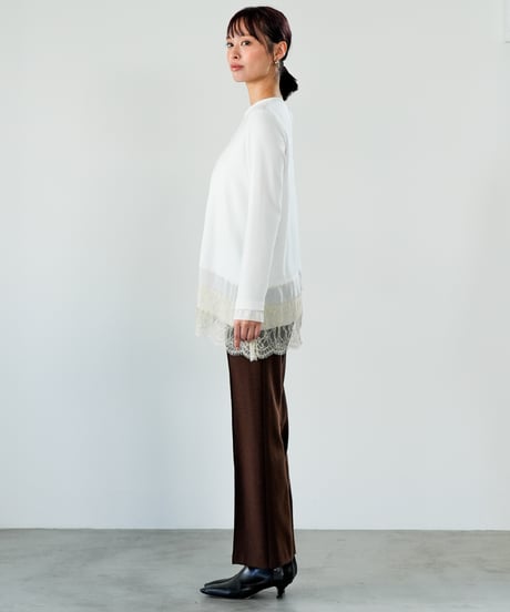 【Lallia Mu 26AW】2614503 レースヘムハイテンションカットソー