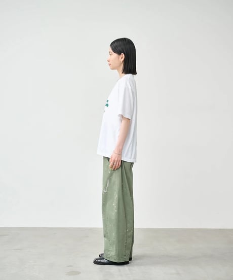 【KHA:KI】 MIL26HPT3251 (BEIGE) PAINT OVAL WIDE TROUSERS