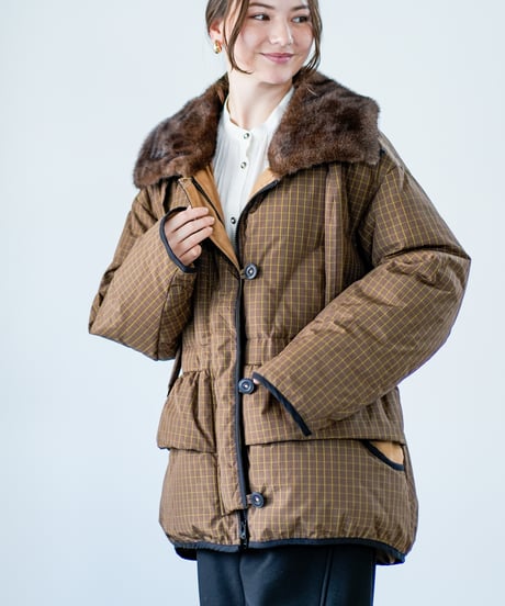 【Lallia Mu 26AW】2614051 ミンクカラーチェックダウンコート