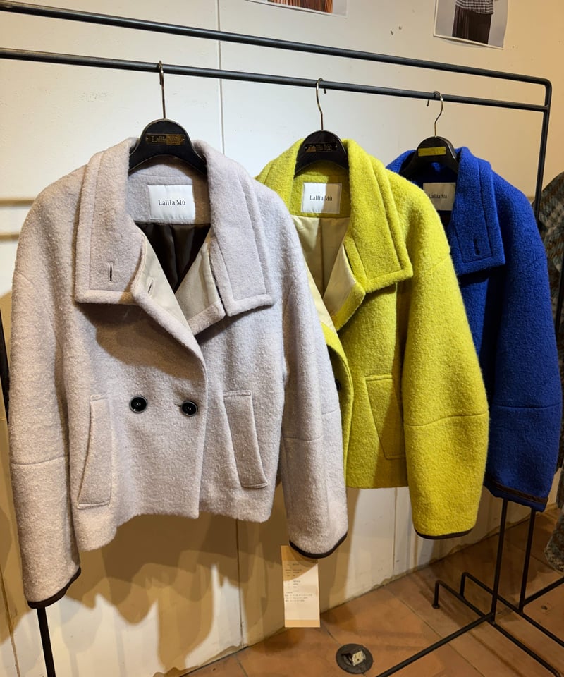 LIBERUM マウンテンプリントショートコート 2019AW ブルー Lallia Mu 26AW】2614210 ウールシープパイルショートコート | sele