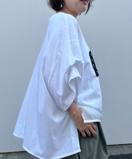 【Lallia Mu】 2612501 レースドッキングプリントTシャツ