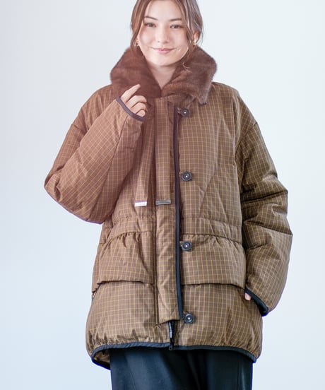 【Lallia Mu 26AW】2614051 ミンクカラーチェックダウンコート