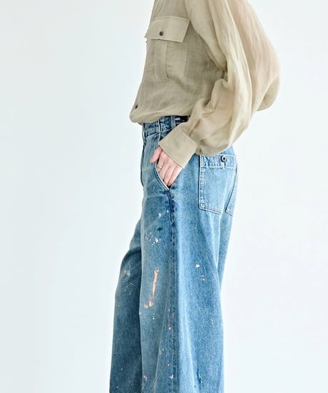 【KHA:KI】 MIL26HPT3251 (INDIGO) PAINT OVAL WIDE TROUSERS