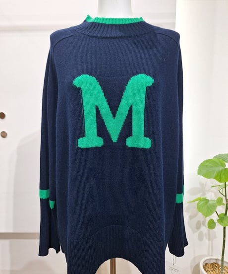【ATELIER SIX】11256517　ウールカシミヤ配色ロゴニット
