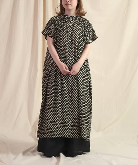 【Brocante】37-0270X インドプリントフロンセワンピース