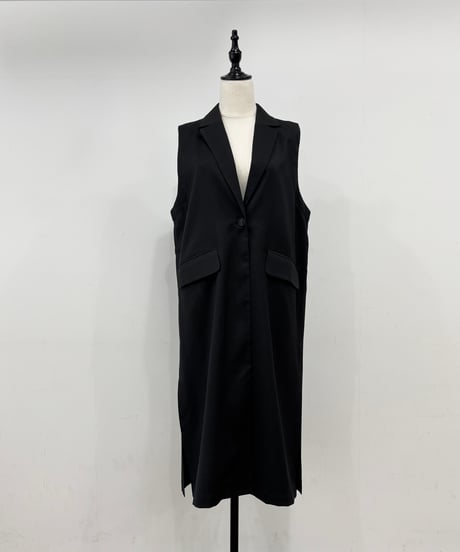 【siro de labonte】  R623301　long gilet　／　linen like twill