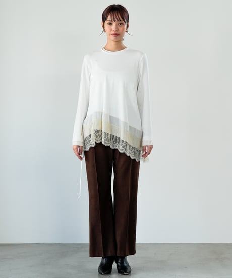 【Lallia Mu 26AW】2614503 レースヘムハイテンションカットソー
