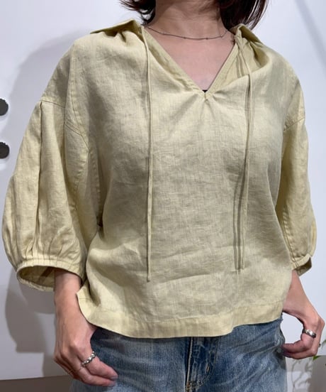 【cafune】625906　French linen form sleeve pullover