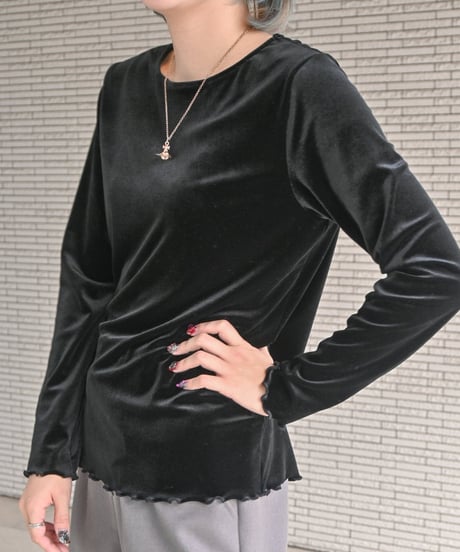 【trois】T246-82068 ストレッチベロア ラウンドネックトップス