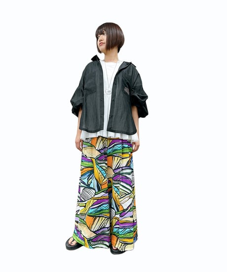 【ayane】 836621（限定商品） ヨーロッパ生地プリントワイドパンツ