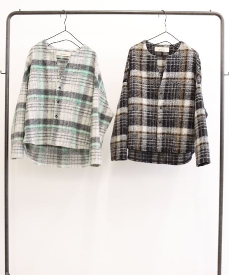【LE MÉLANGE 26AW】 8641104 スライバーカラーチェック柄カーディガン