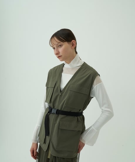 【Ordinary】BO25-924T Switch Tulle Draw-neck Pullover シアータートル