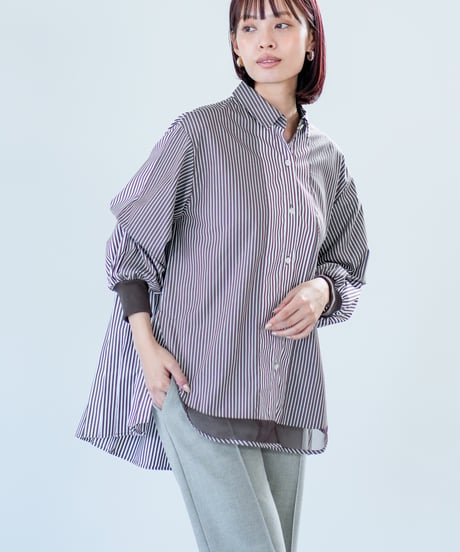 【Lallia Mu 26AW】2614692 バックプリーツストライプシャツ