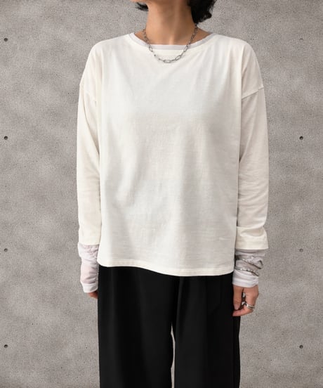 【siro de la bonte 26AW】R643206　30/-highgage cotton×georgette　docking L/S Tshirt