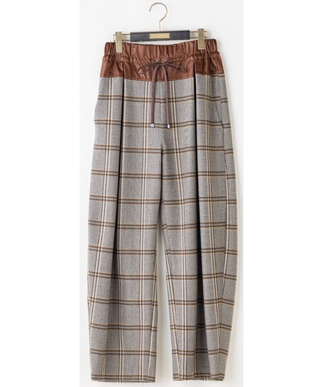 【Lallia Mu 26AW】2614782 レザーウエストチェックカーブパンツ