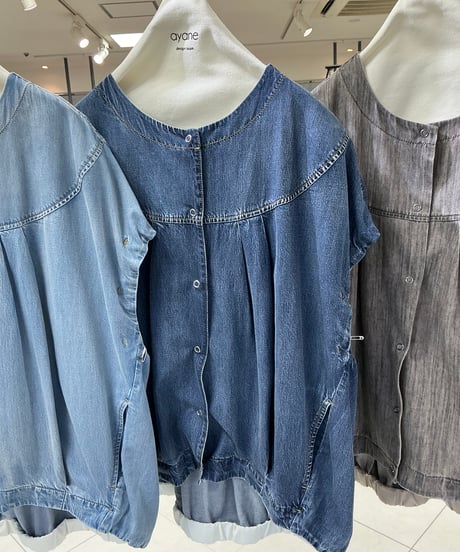 【ayane 26AW】  856711　ダンガリーノーカラーフレンチスリーブブラウス