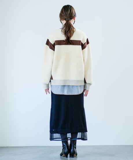 【Lallia Mu 26AW】2614438 バイカラーシャギーニットブルゾン