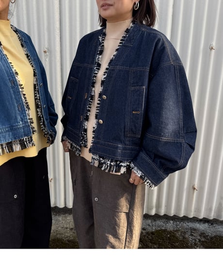 【Lallia Mu 26AW】 2613283 ツイードドッキングデニムジャケット