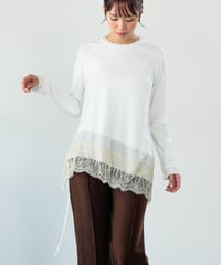 【Lallia Mu 26AW】2614503 レースヘムハイテンションカットソー