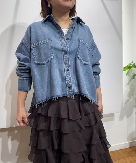 【cafune 】  635909 ライトオンスショートデニムシャツ