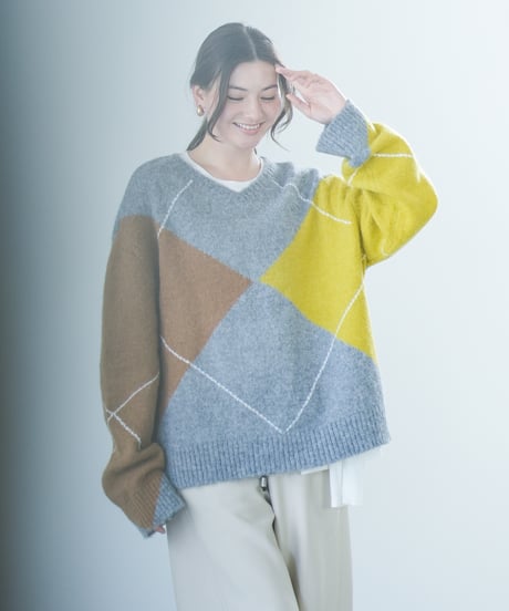 【Lallia Mu 26AW】2614436 アーガイルプルオーバーニット