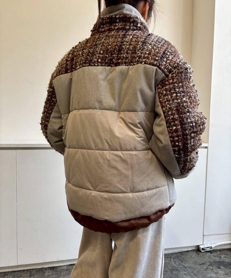Lallia Mù フード付きアイボリージャケット　ベスト　2way Lallia Mu 26AW】2614172 ラメツイードパファーコート | selects