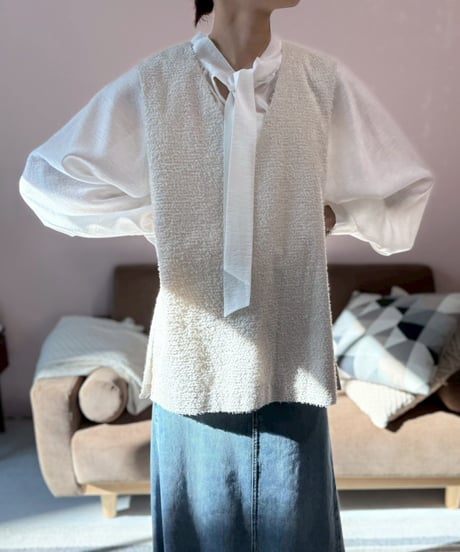 【cafune】615905 sheer tencel bowtie blouse