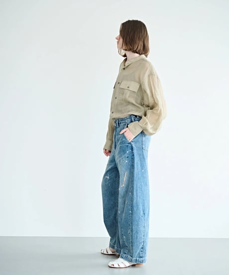 【KHA:KI】 MIL26HPT3251 (INDIGO) PAINT OVAL WIDE TROUSERS