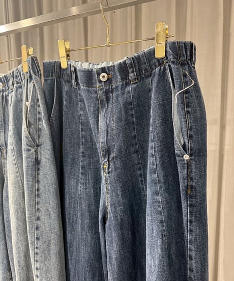 【ayane】  826502 麻混デニムバレルレッグパンツ