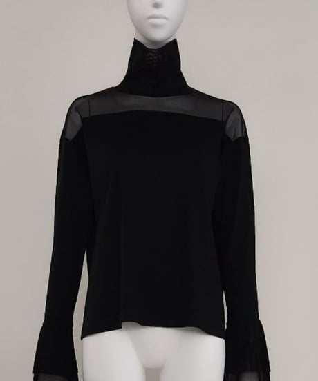 【Ordinary】BO25-924T Switch Tulle Draw-neck Pullover シアータートル