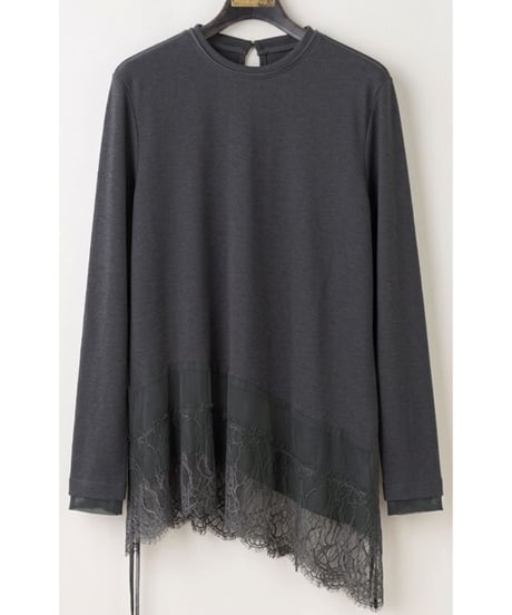 【Lallia Mu 26AW】2614503 レースヘムハイテンションカットソー