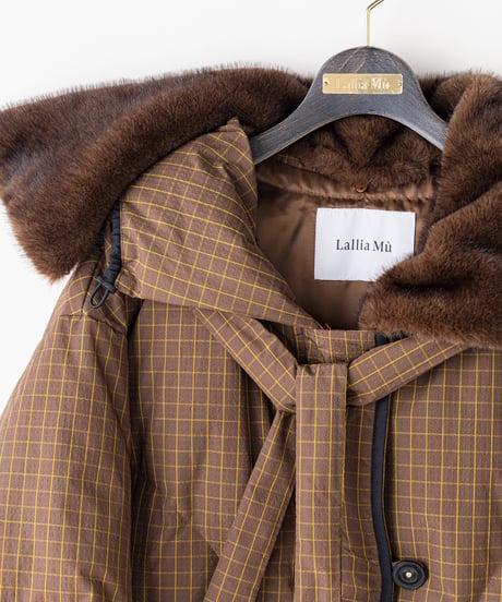 【Lallia Mu 26AW】2614051 ミンクカラーチェックダウンコート