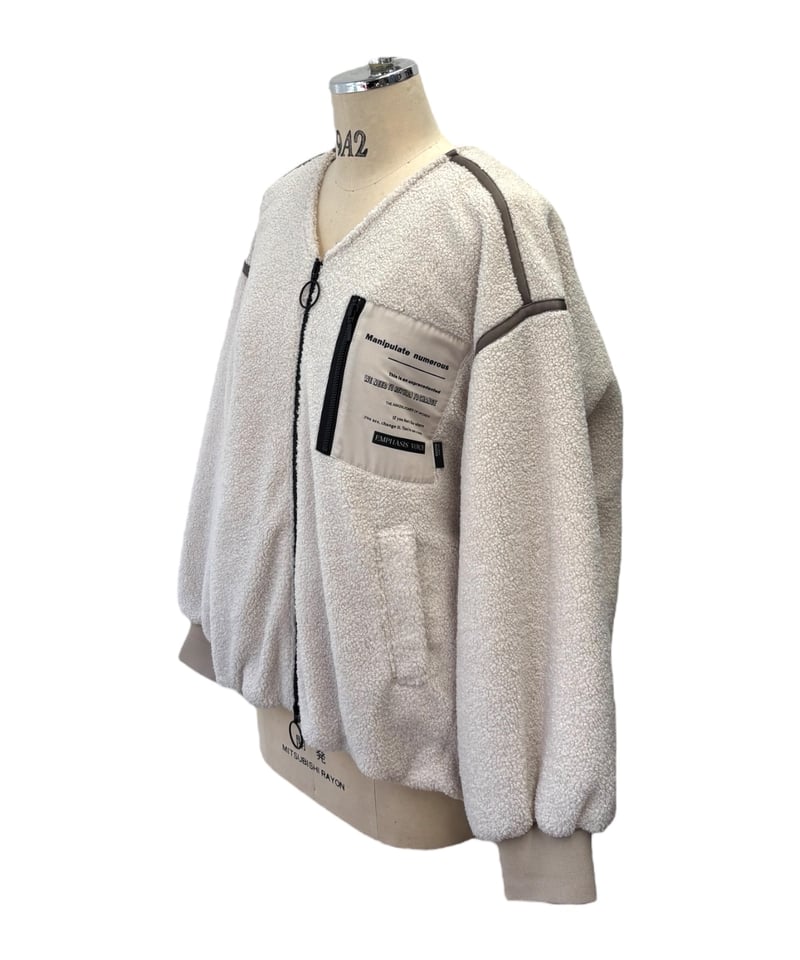 ayaneアヤン.幾何学模様ニットフードブルゾン.グリーン ayane early spring】896102 ノーカラー裏キルトボアブルゾン | se