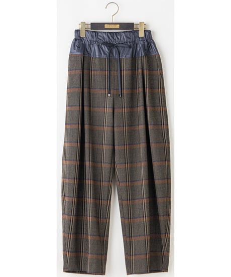 【Lallia Mu 26AW】2614782 レザーウエストチェックカーブパンツ