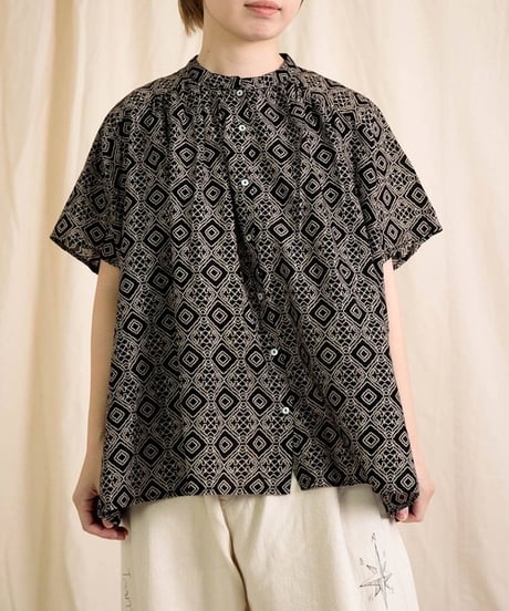 【Brocante / ブロカント】36-0323X インドプリント(パターン) フロンセシャツ