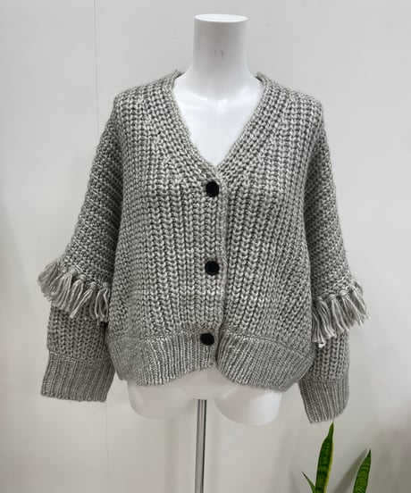 Lallia Mu 2314443フリンジスリーブクロップドニットカーディガン