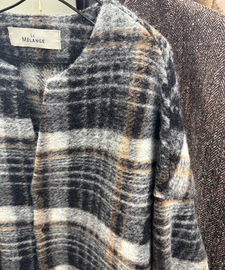 【LE MÉLANGE 26AW】 8641104 スライバーカラーチェック柄カーディガン